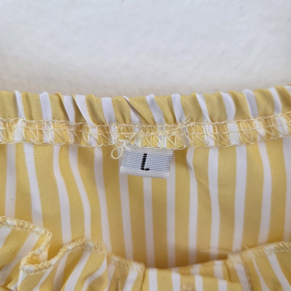 Sunny Yellow White Striped Puff Sleeve Blouse Size Large - Picture 15 of 16